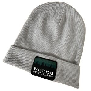WOODS Outdoor Heather Grey Beanie Barham Forest Patch Knit Hat OSFM Mens Gray